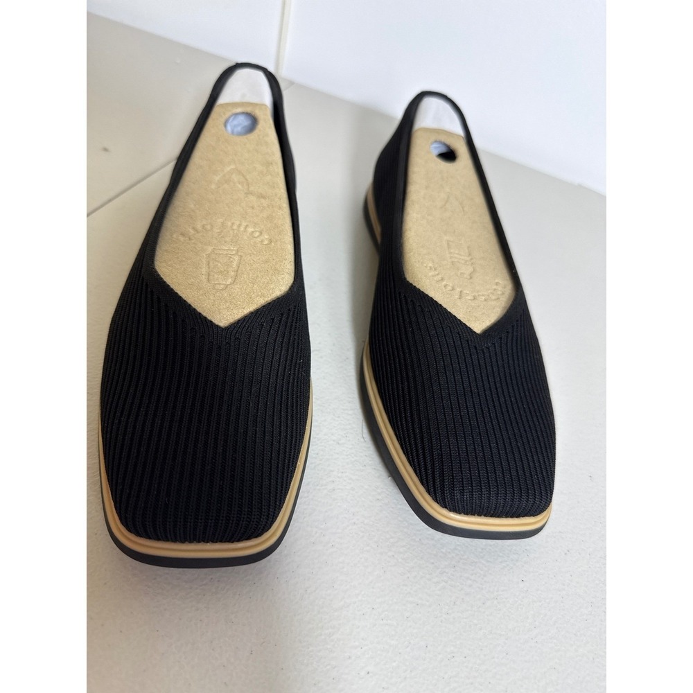 Vivaia Margot 2.0 Black Ribbed Knit Square Toe Flats Sustainable Shoes 41.5 10.5 - Picture 1 of 10